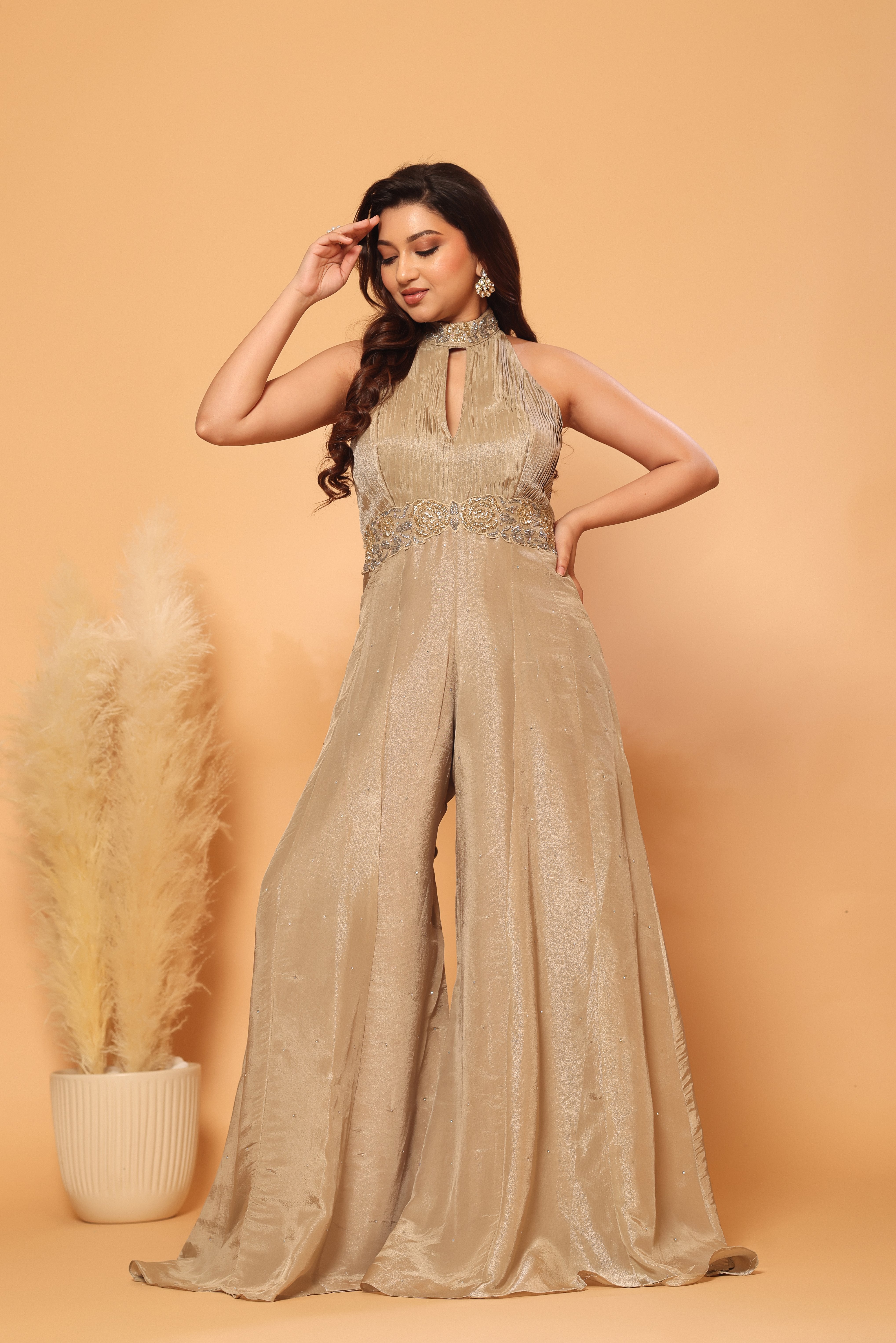 Golden Hour Halter Neck Jumpsuit — Designer Jumpsuit
