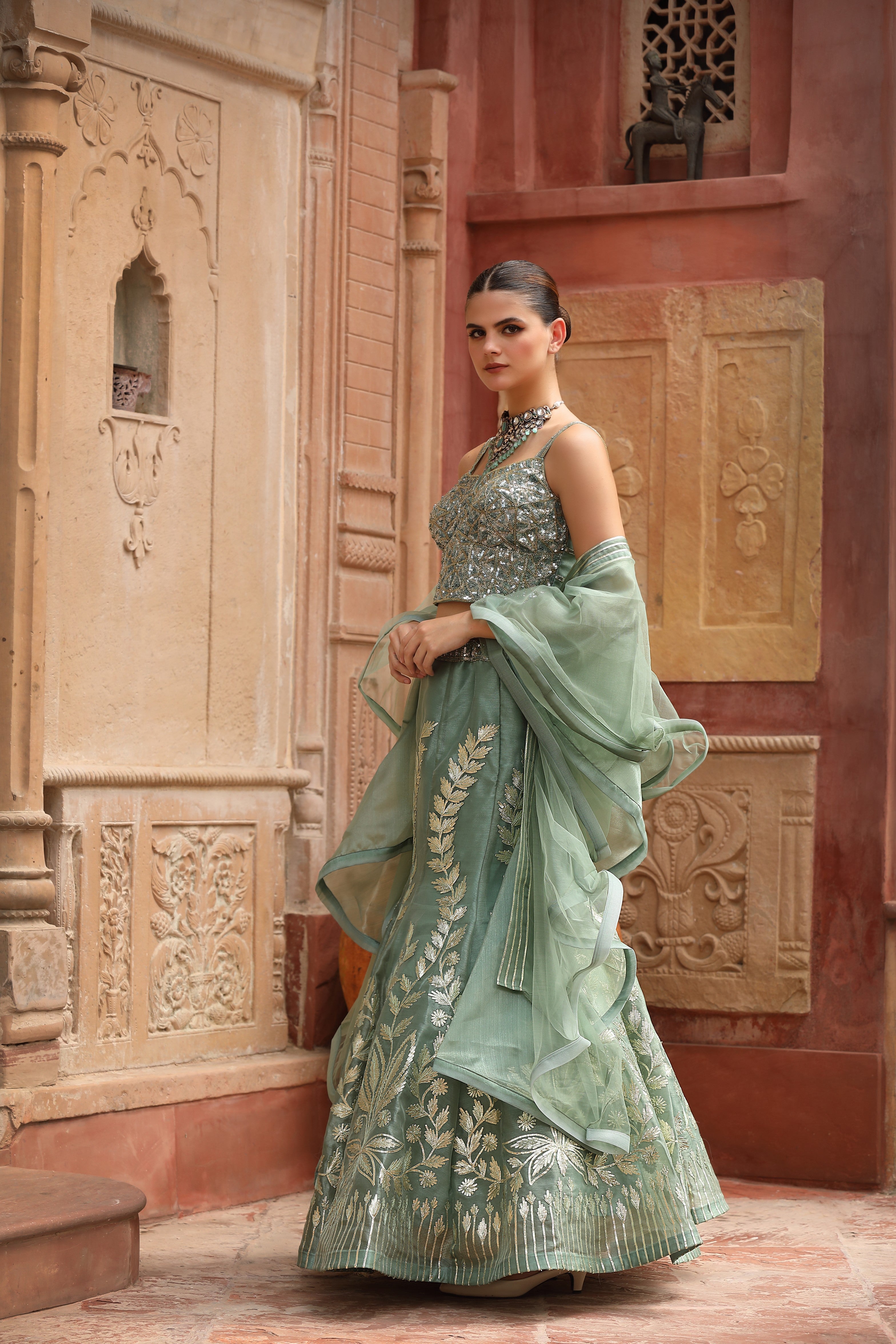 The Sage Blossom Fishcut Lehenga Set