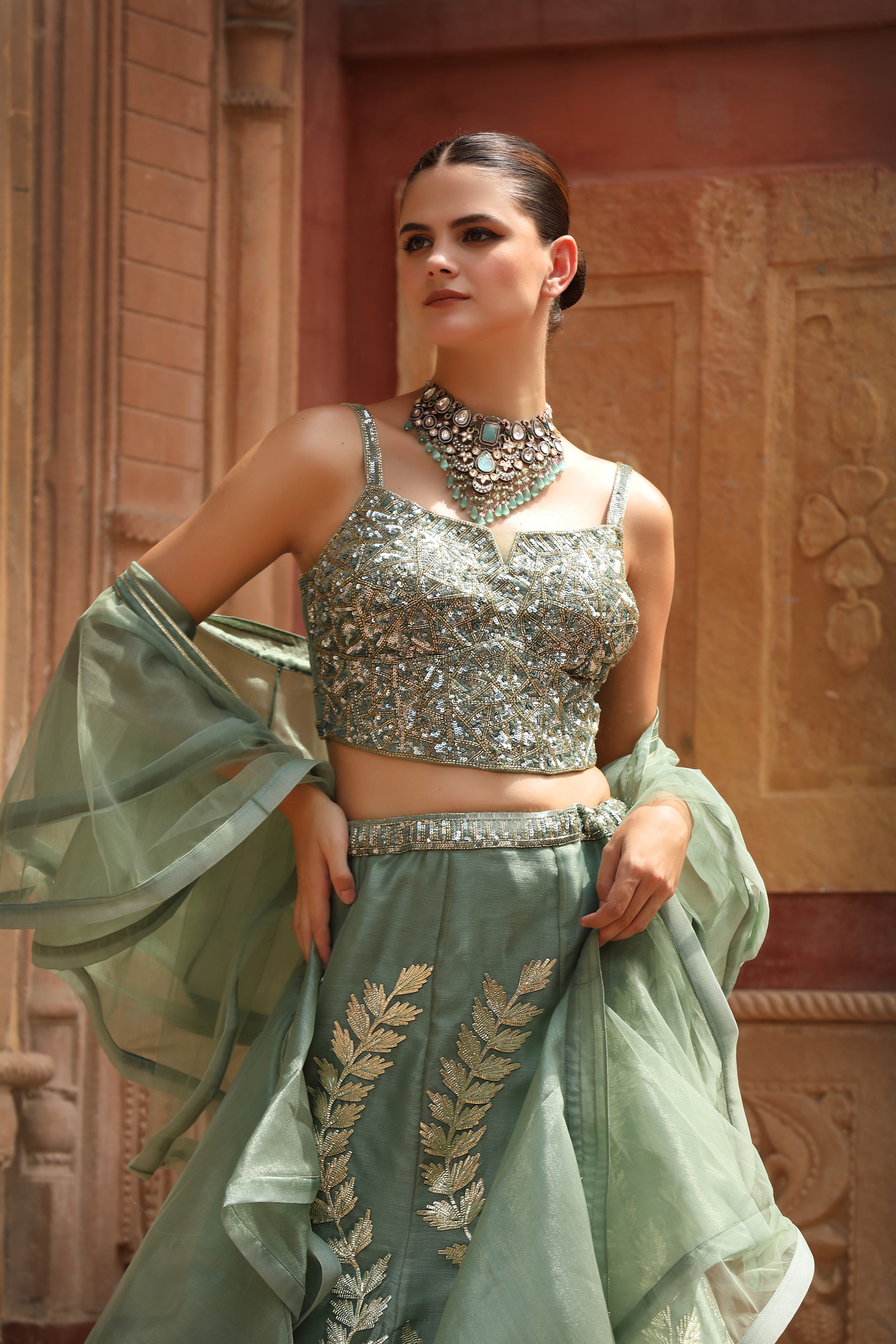 The Sage Blossom Fishcut Lehenga Set