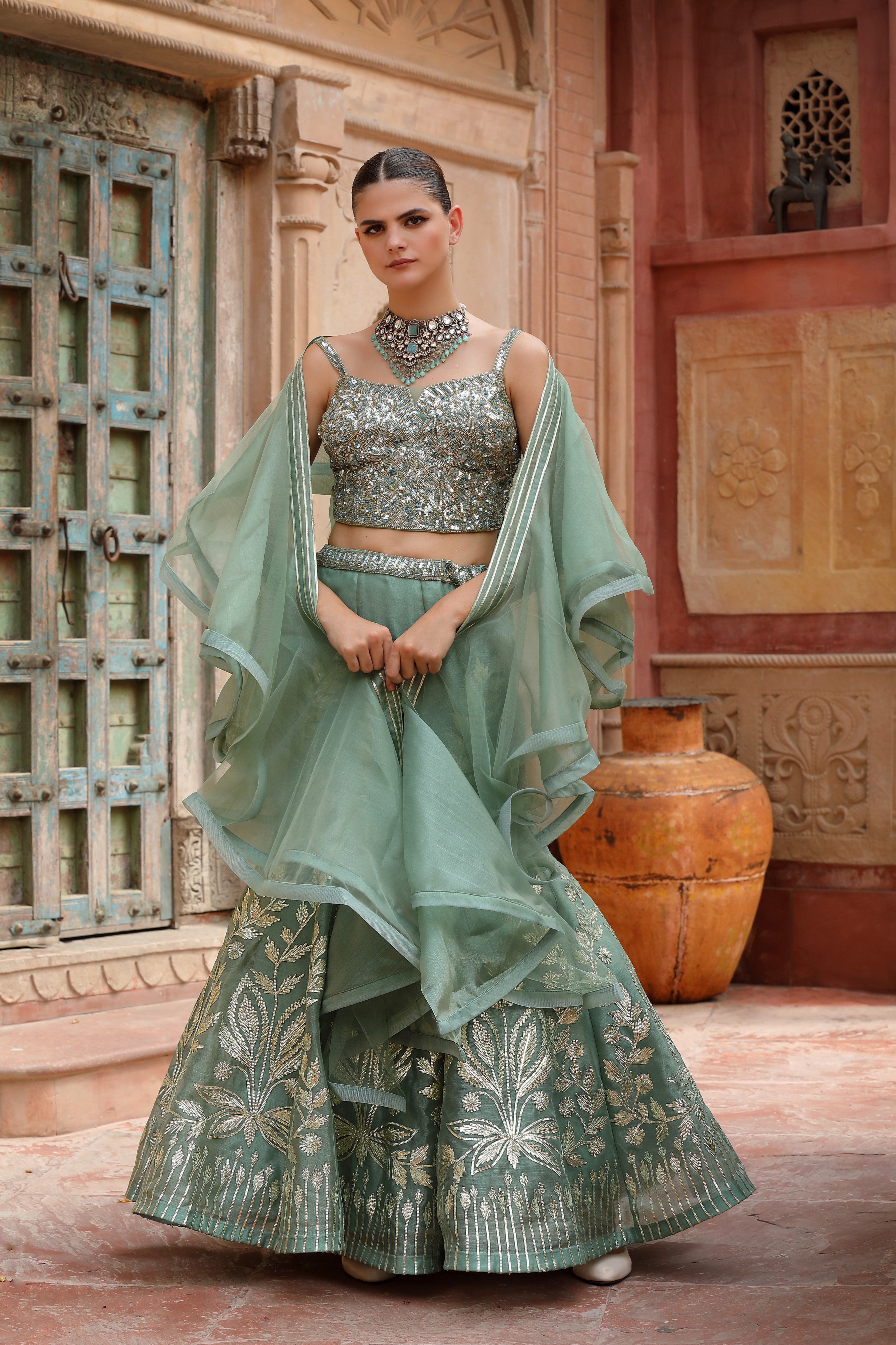 The Sage Blossom Fishcut Lehenga Set