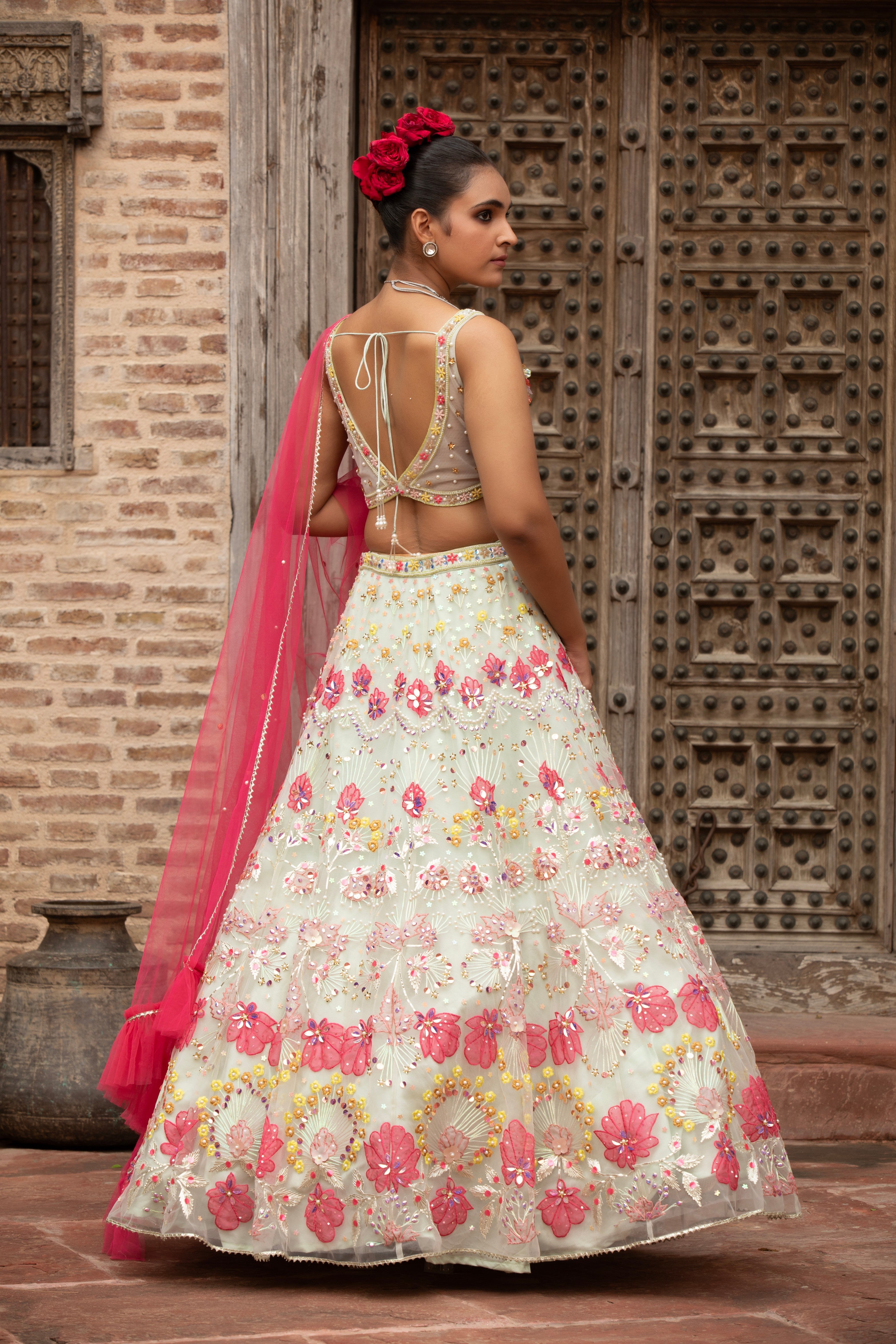 Mint Glaze Scalloped Bloom Lehanga Set