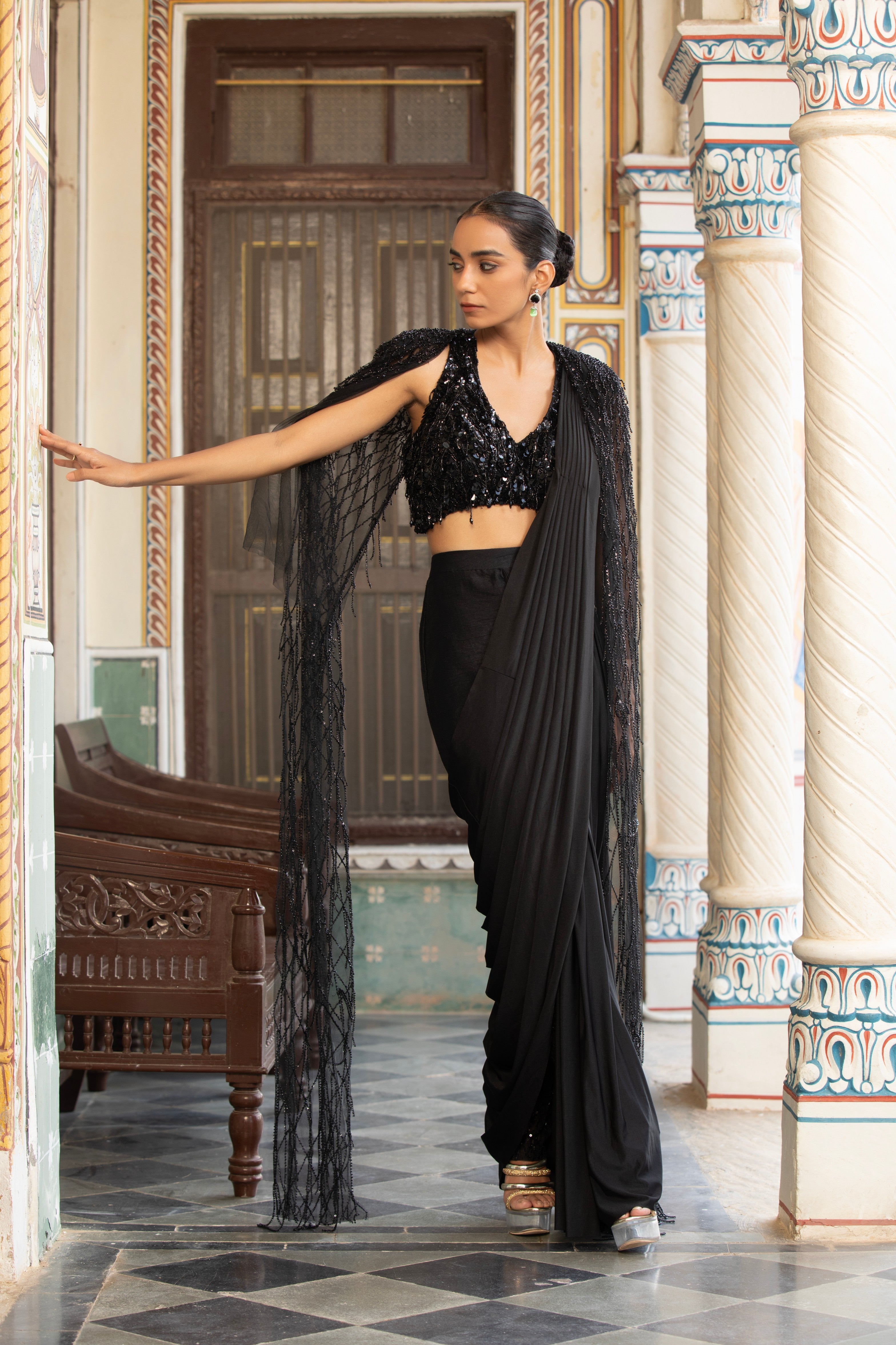 The Onyx Sequin Saree