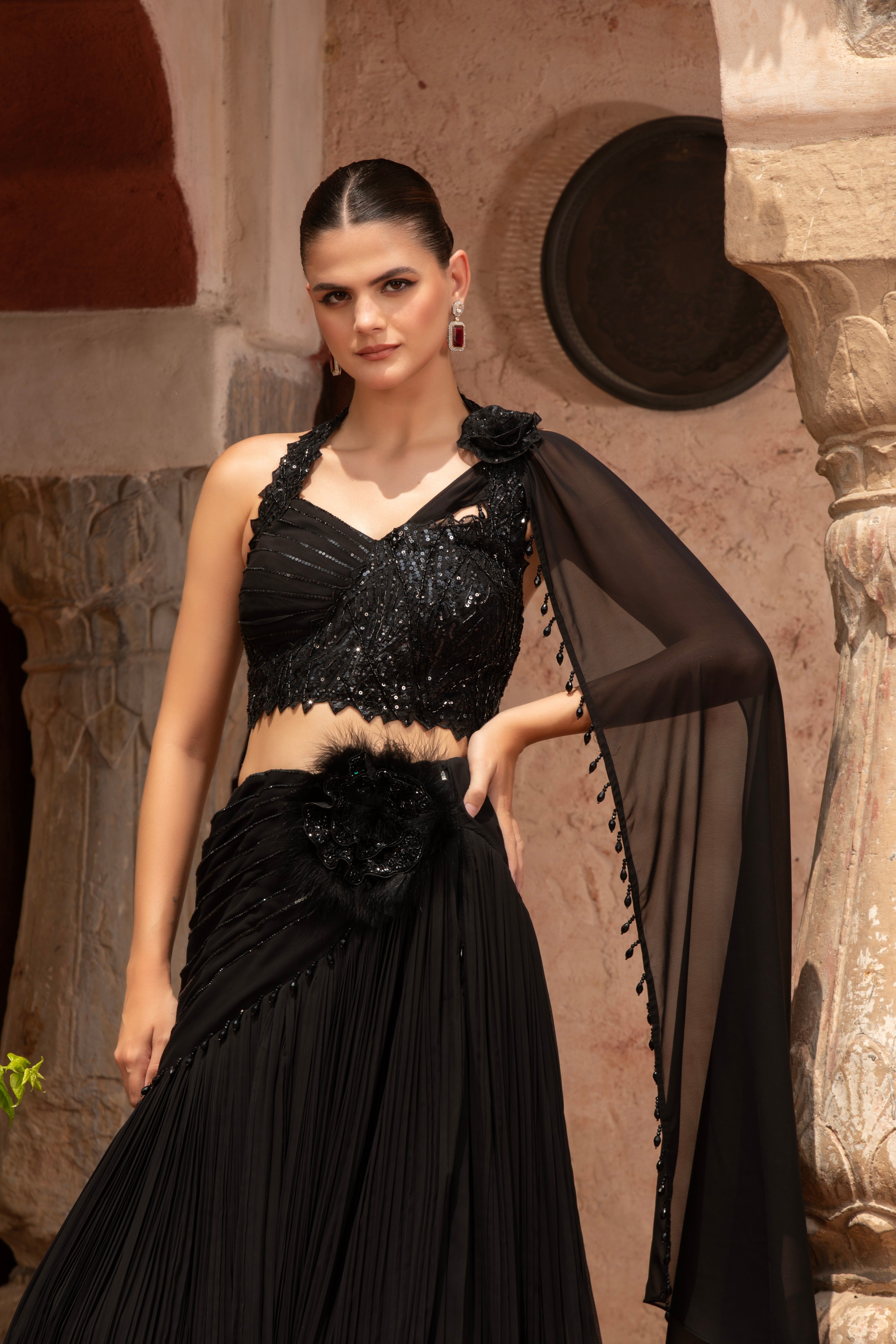 The Ebony Flora Lehenga Set