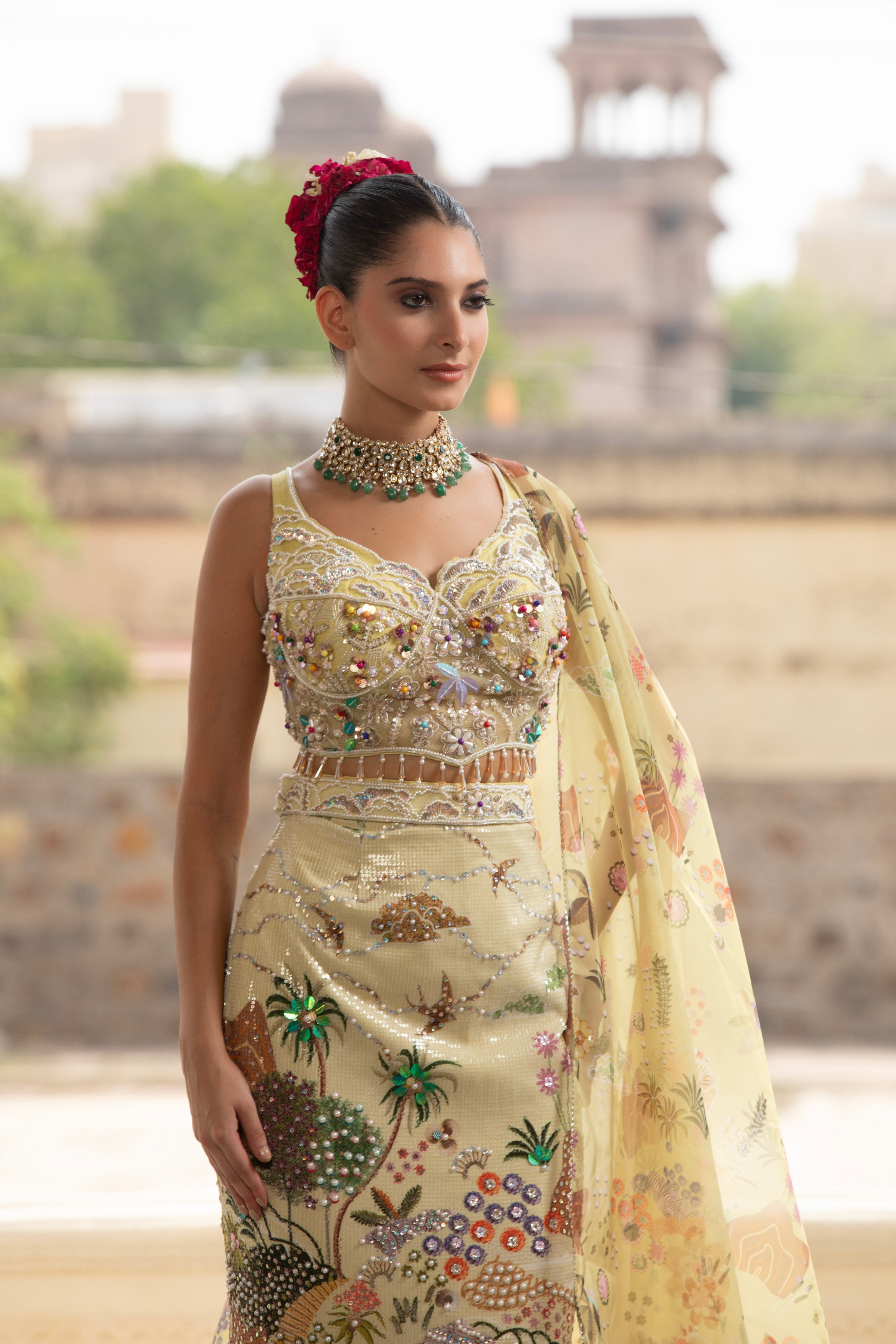 The Pistachio Bloom Lehenga Set