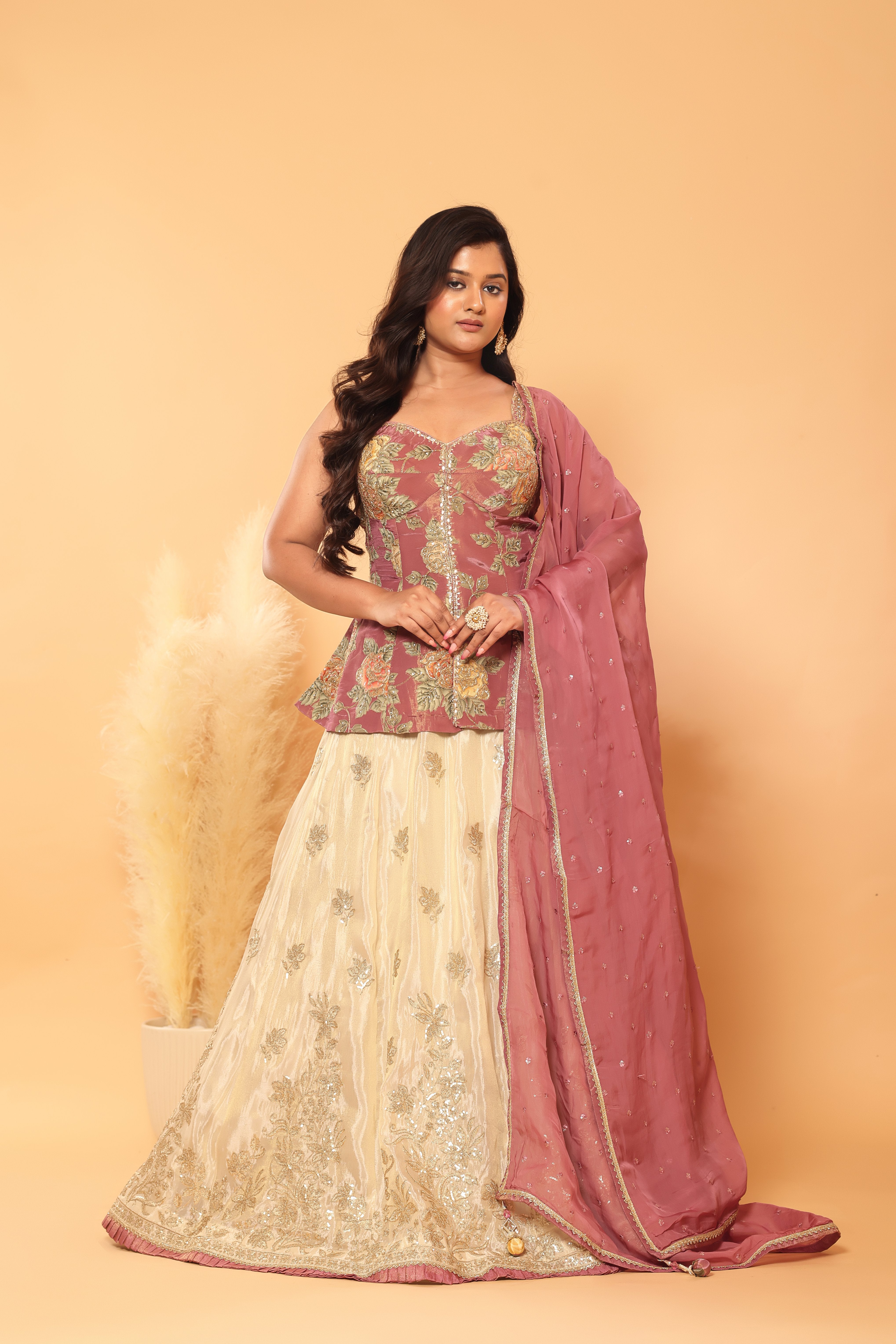 Floral Peplum Lehenga Set with Dupatta