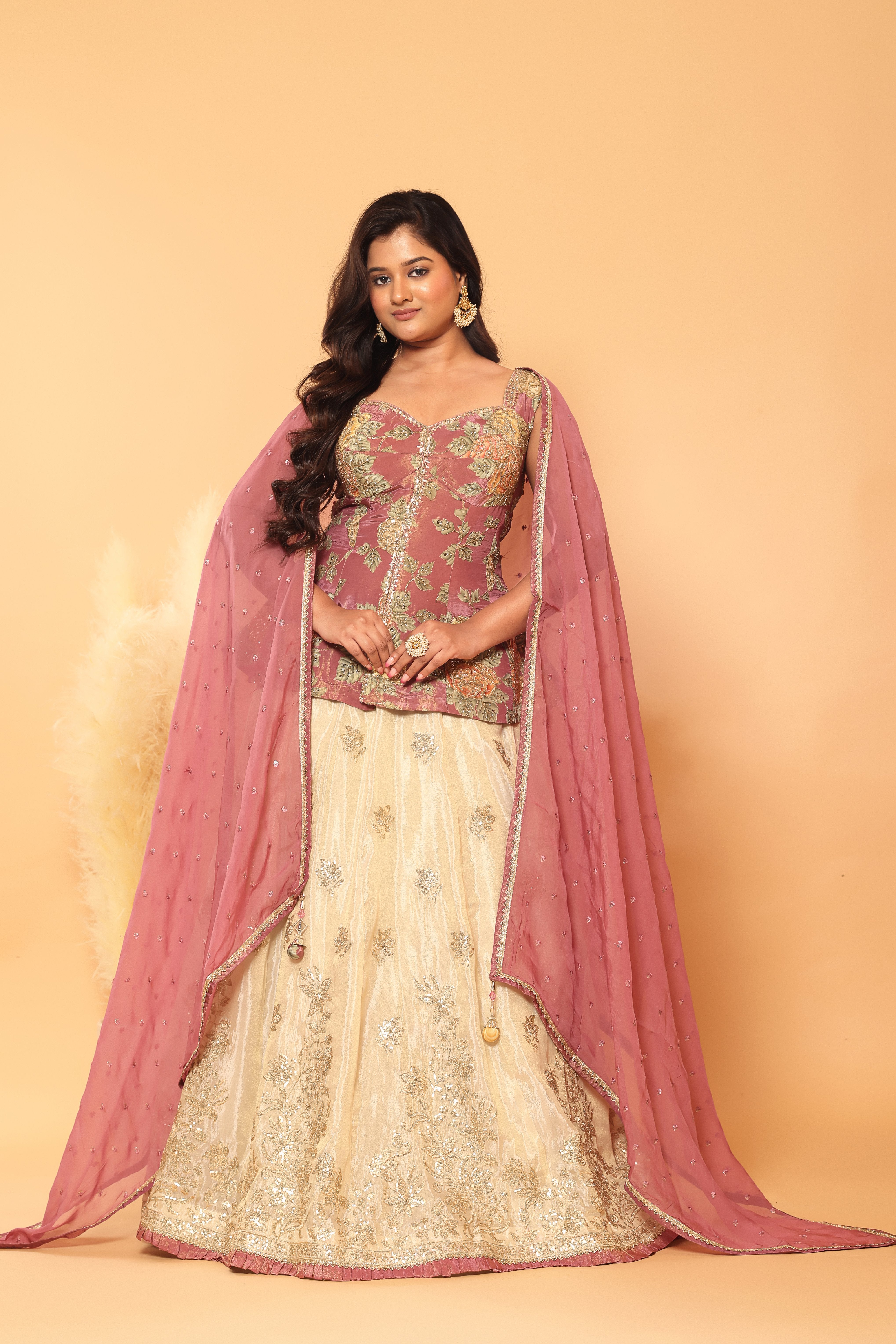 Floral Peplum Lehenga Set with Dupatta