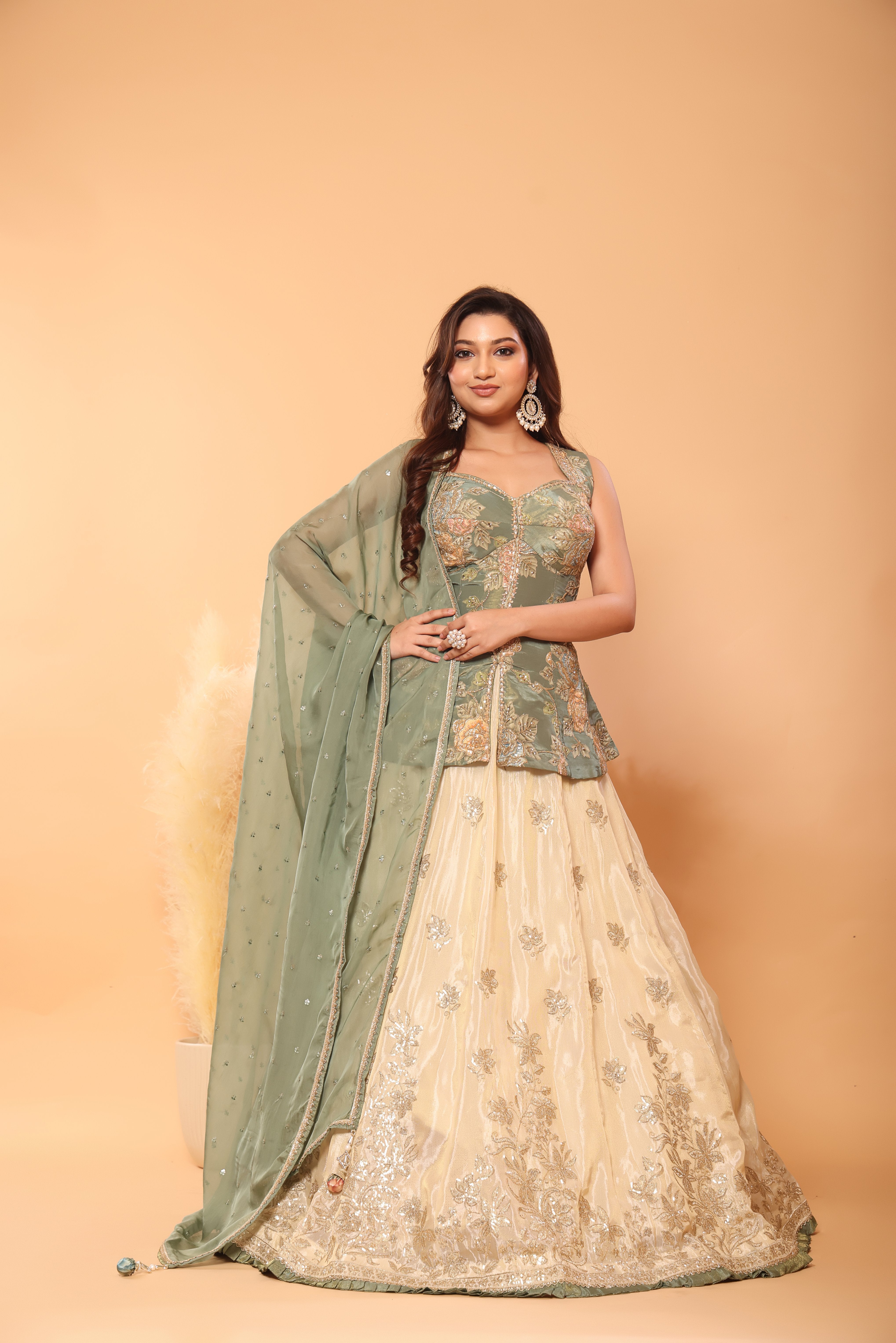 Floral Peplum Lehenga Set with Dupatta