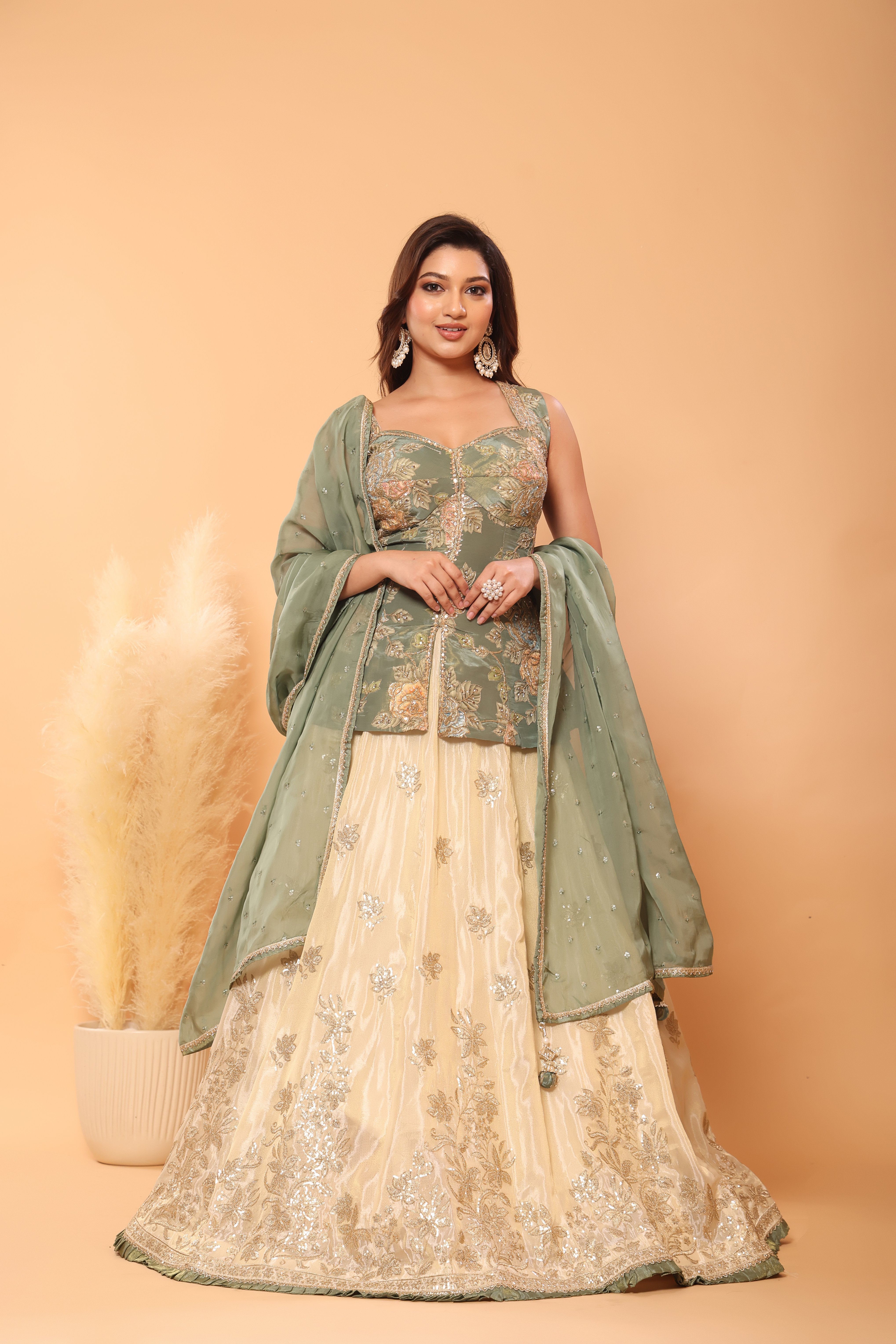 Floral Peplum Lehenga Set with Dupatta