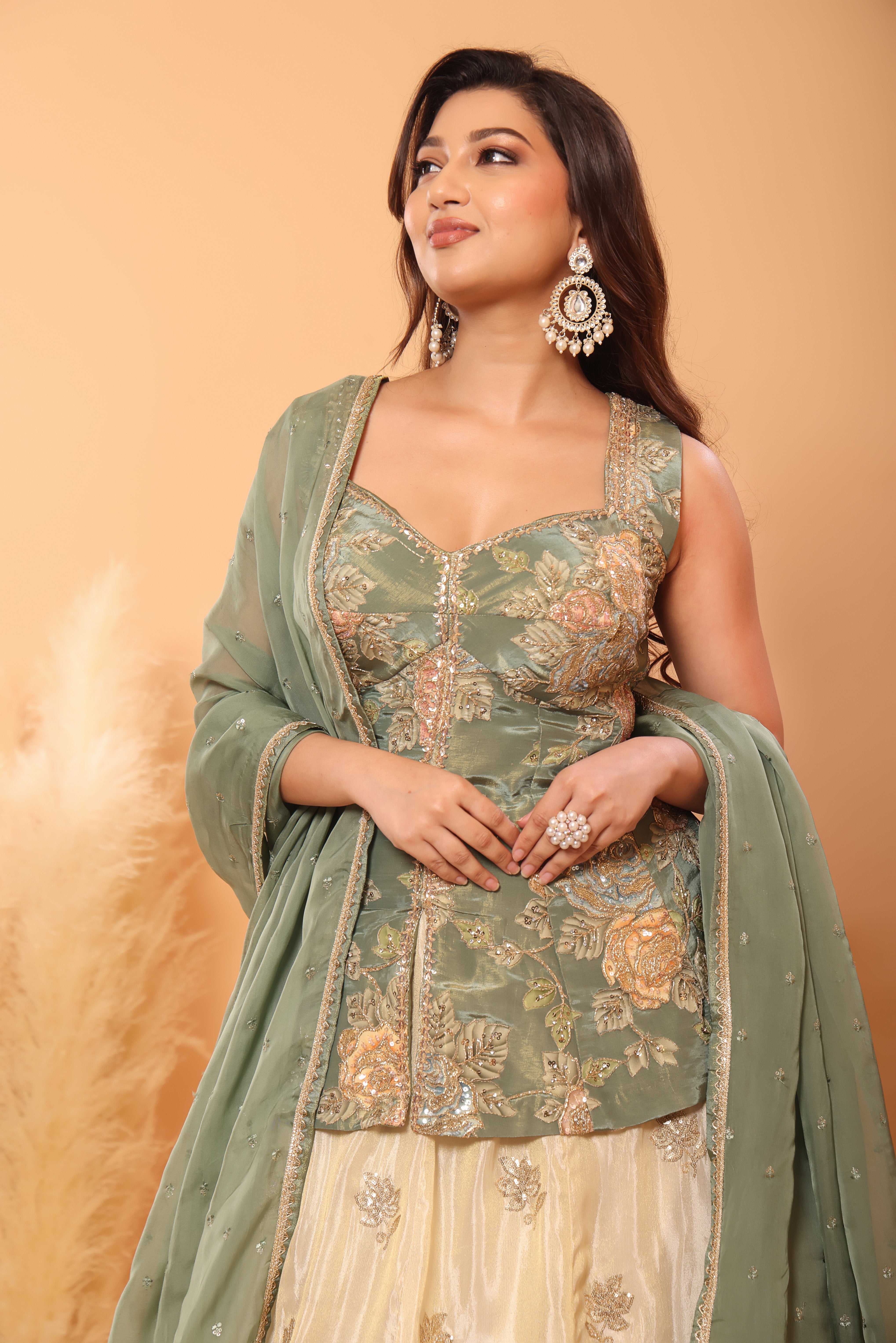 Floral Peplum Lehenga Set with Dupatta