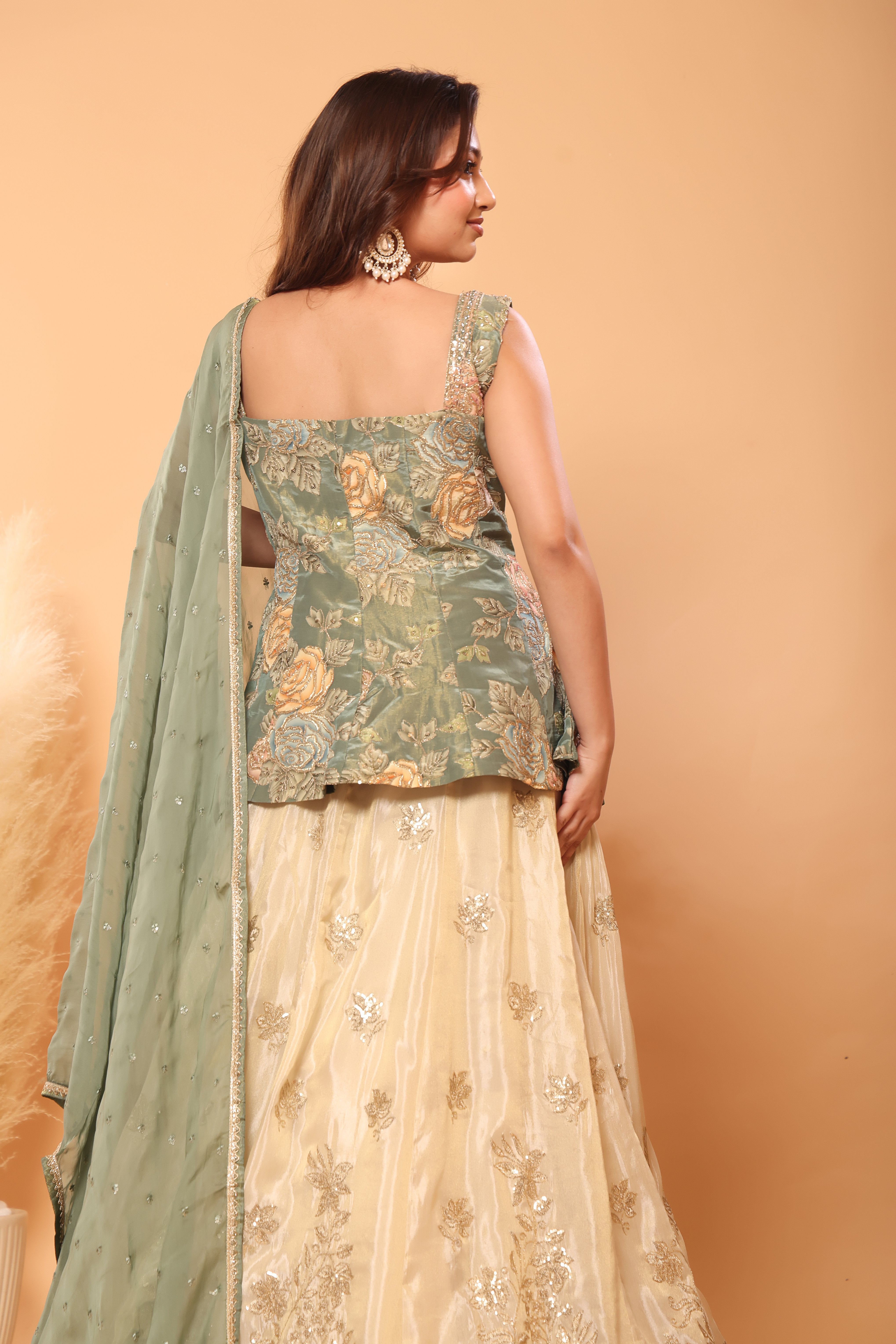 Floral Peplum Lehenga Set with Dupatta