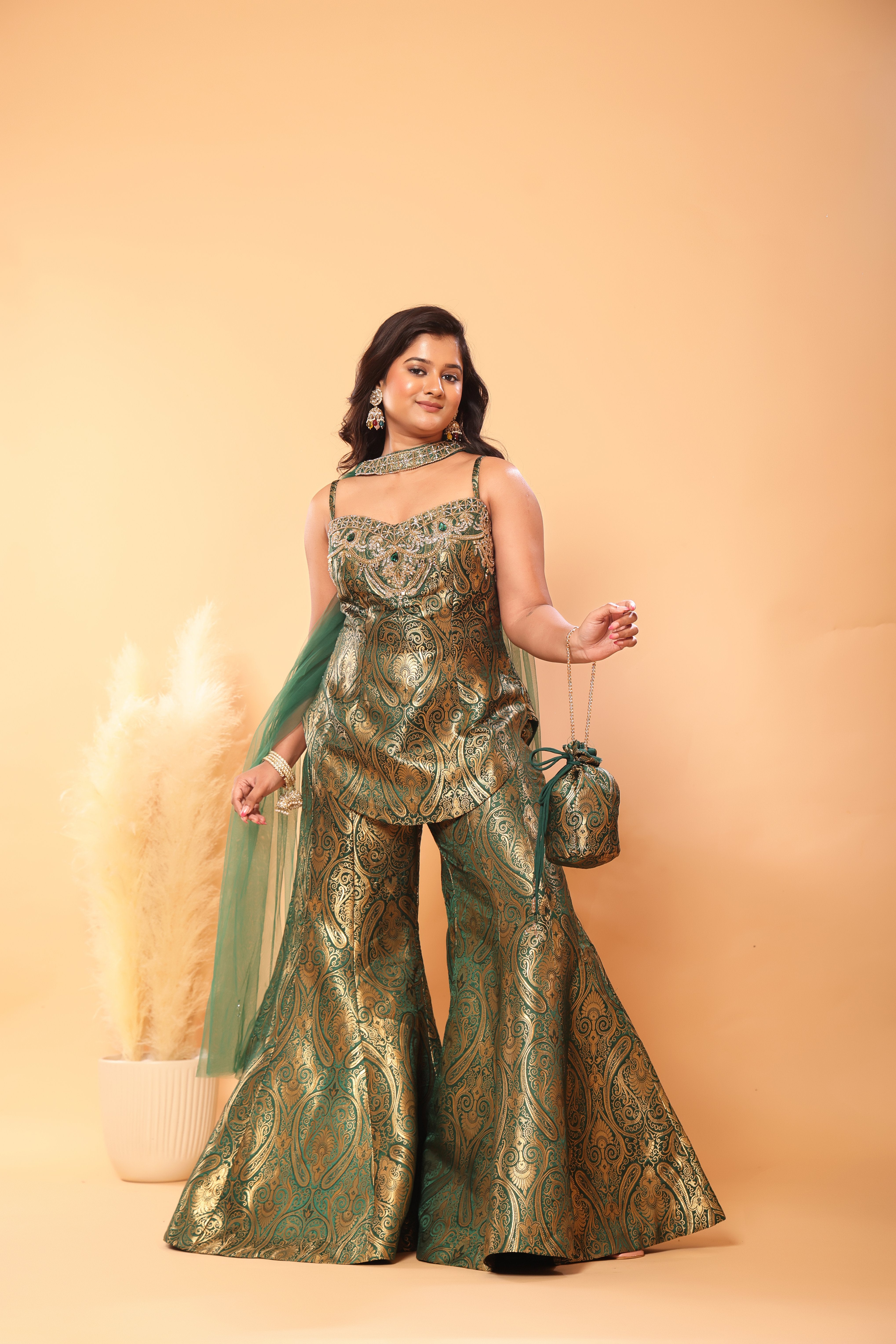 Banarasi Brocade Sharara Set with Potli