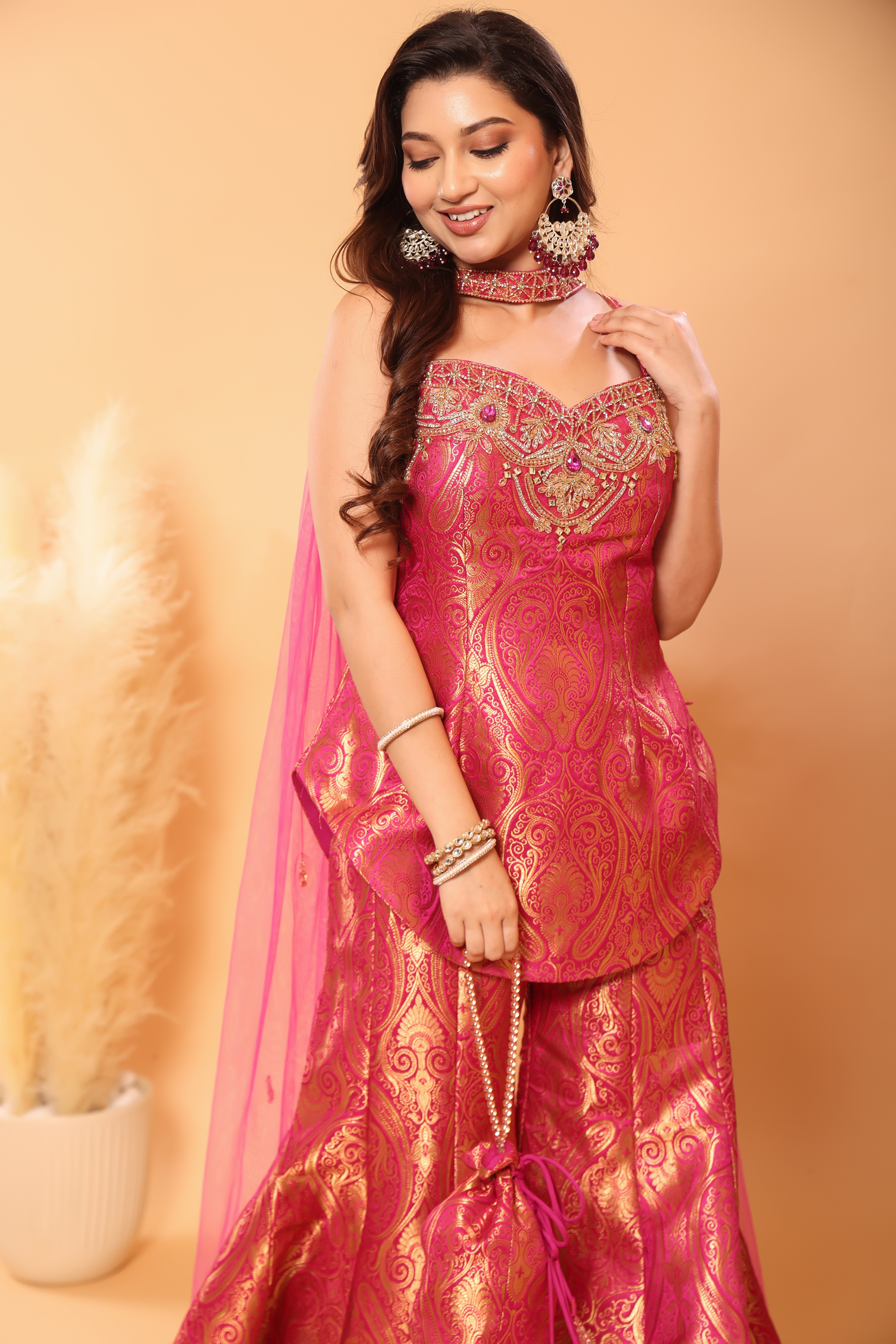 Banarasi Brocade Sharara Set with Potli