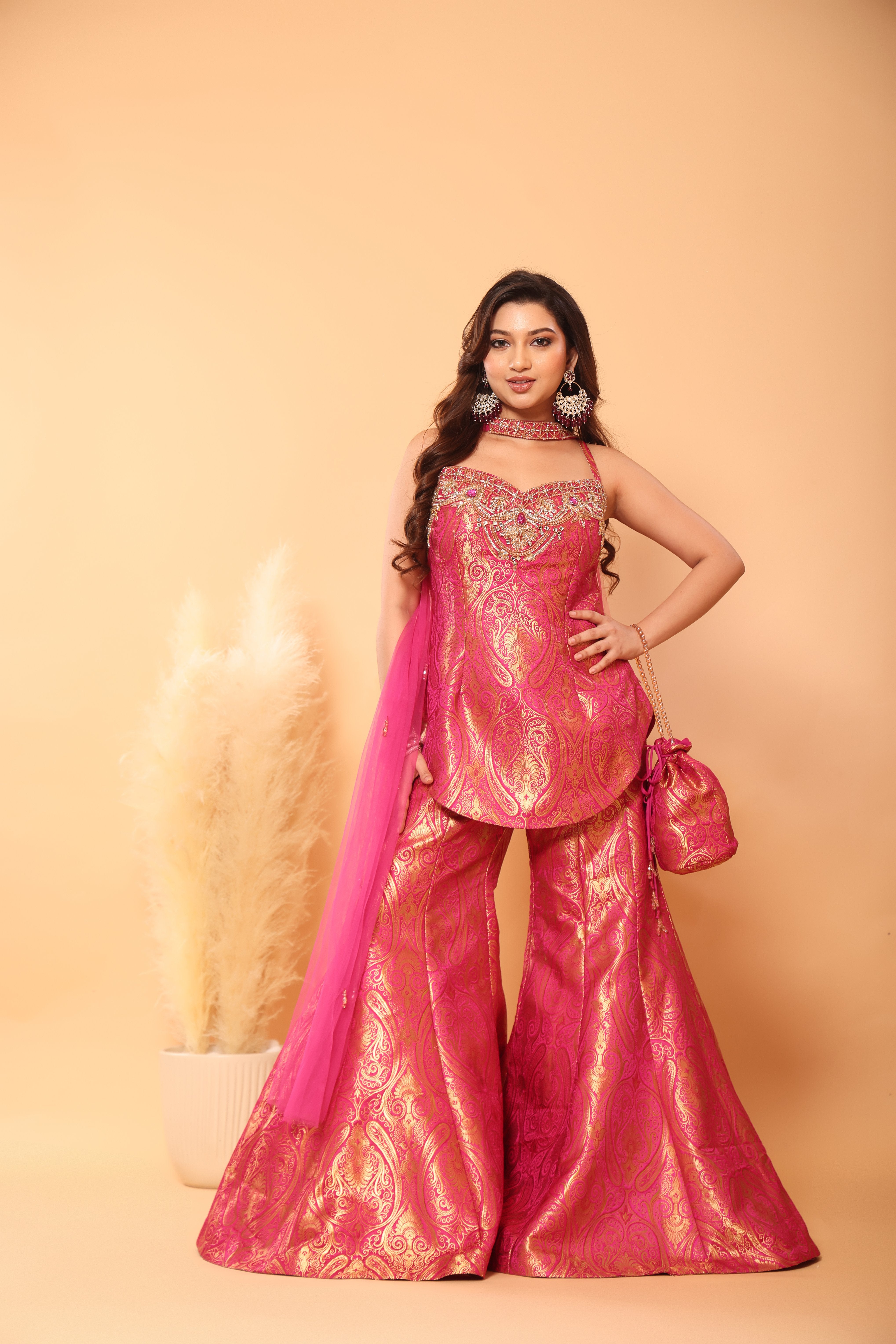 Banarasi Brocade Sharara Set with Potli