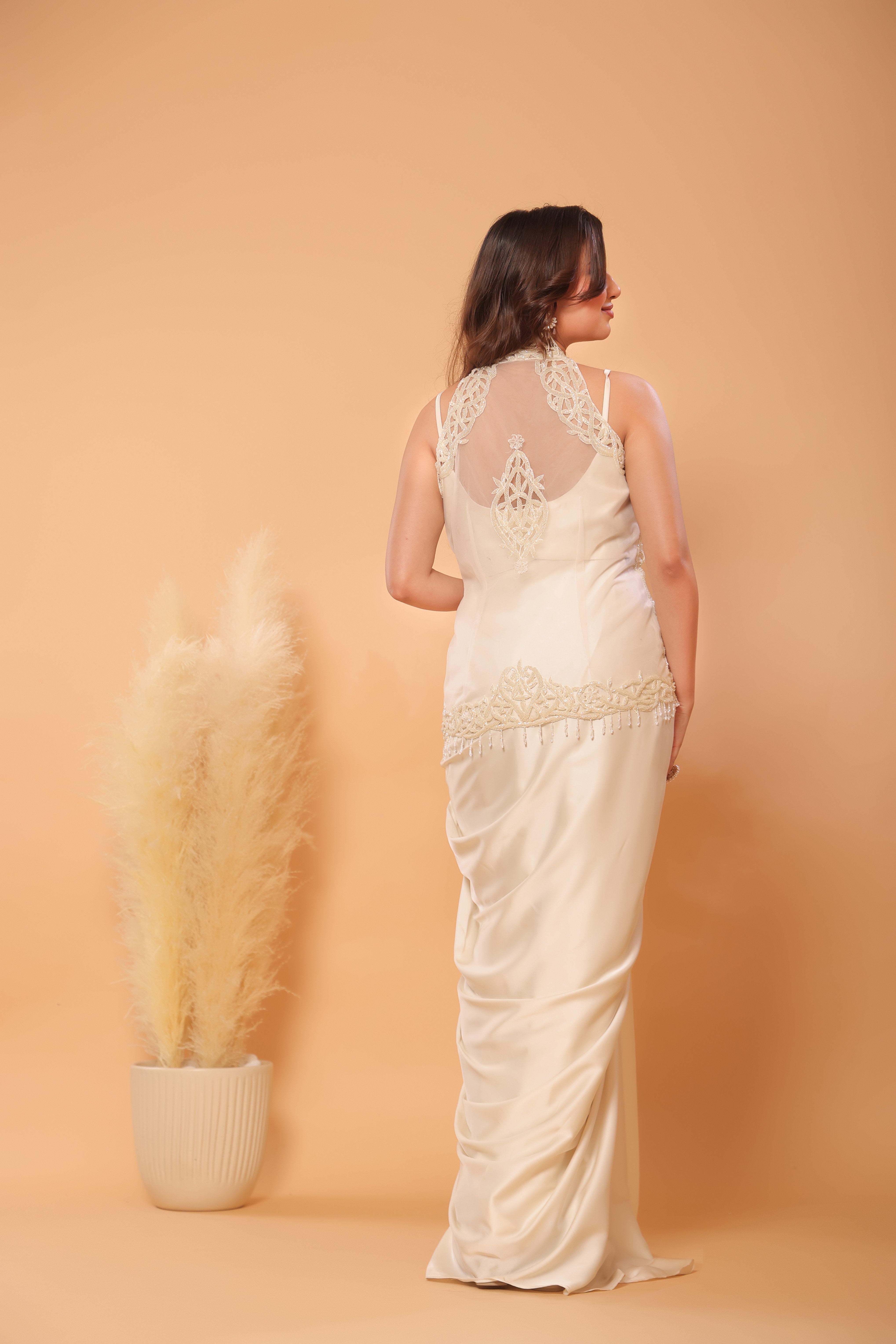 Lattice Embroidered Blouse & Draped Skirt Set