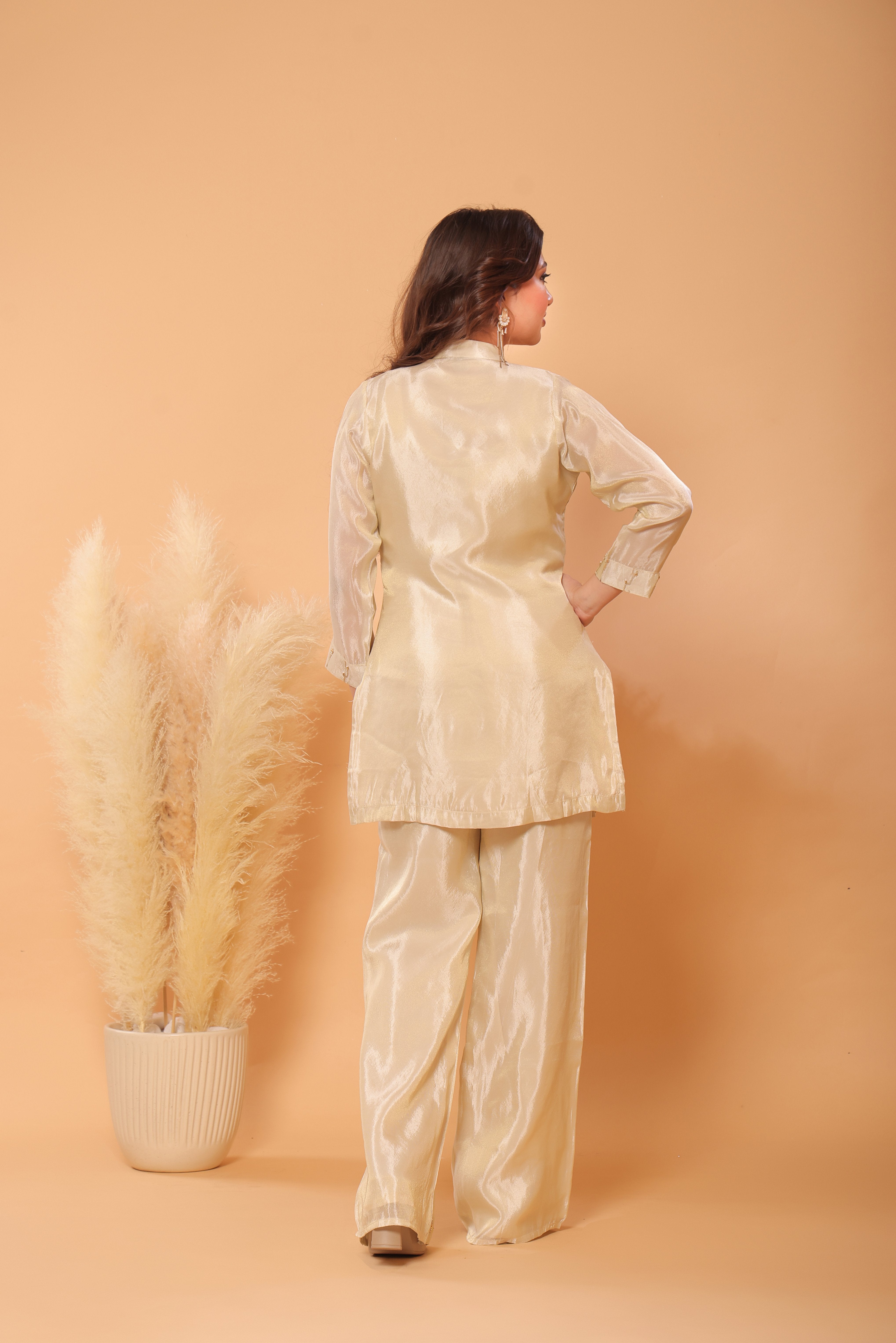 Ivory Sequin Embroidered Tunic & Palazzo Set