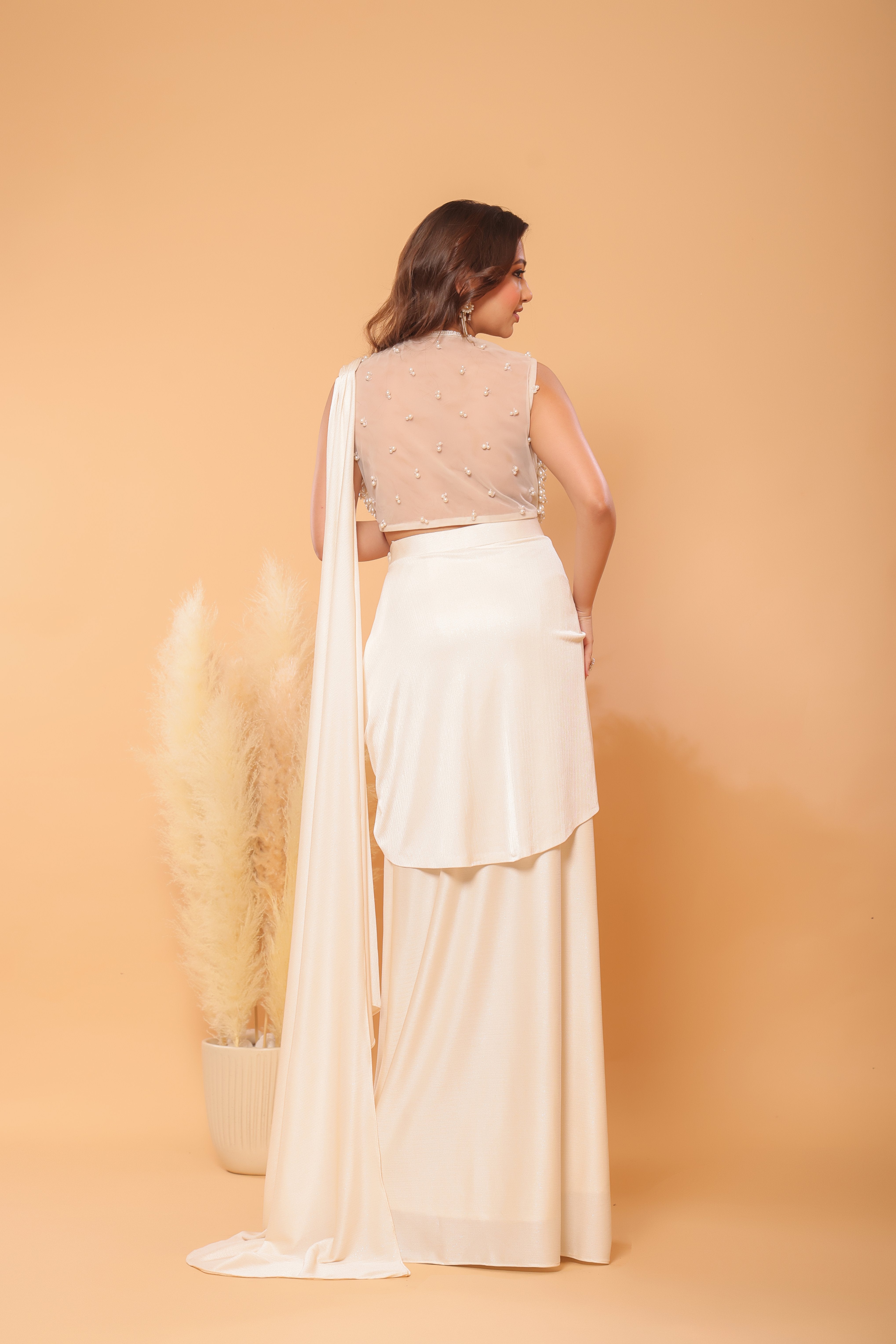 Pearl Collar Pre-Draped Saree Set