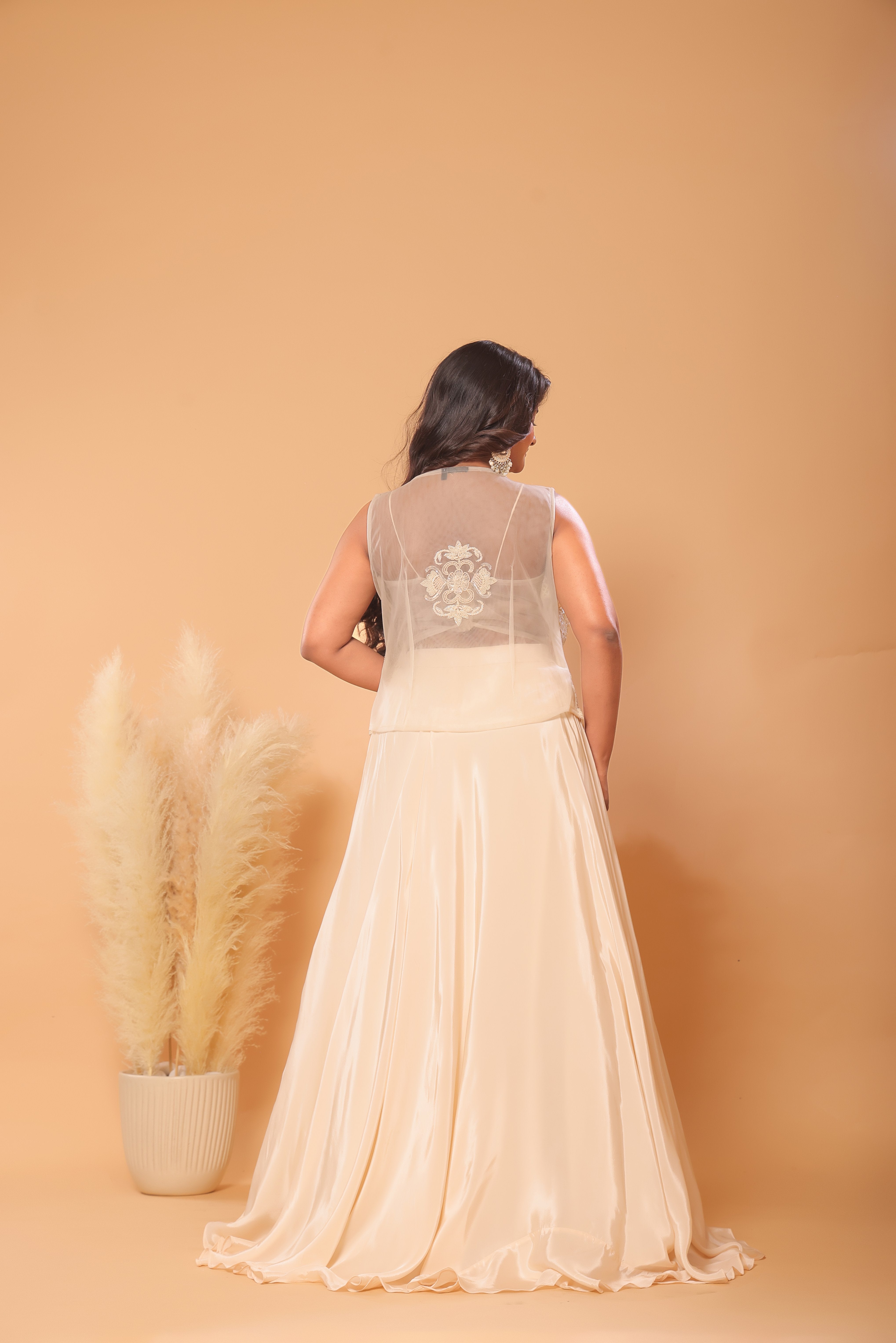 Ivory Pearl Corset Lehenga Set with Lace Cape