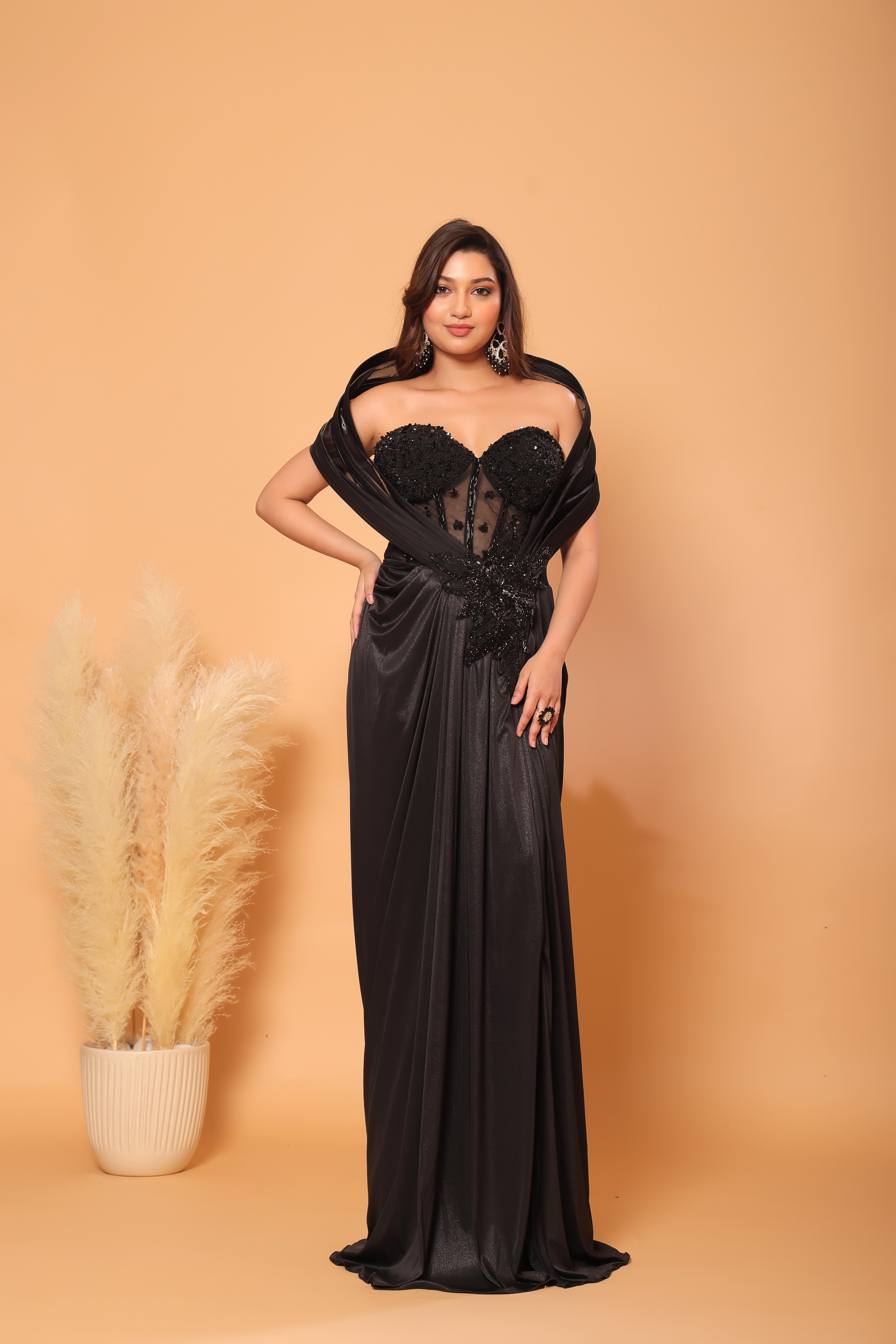 Midnight Noir Corset Shimmer Gown