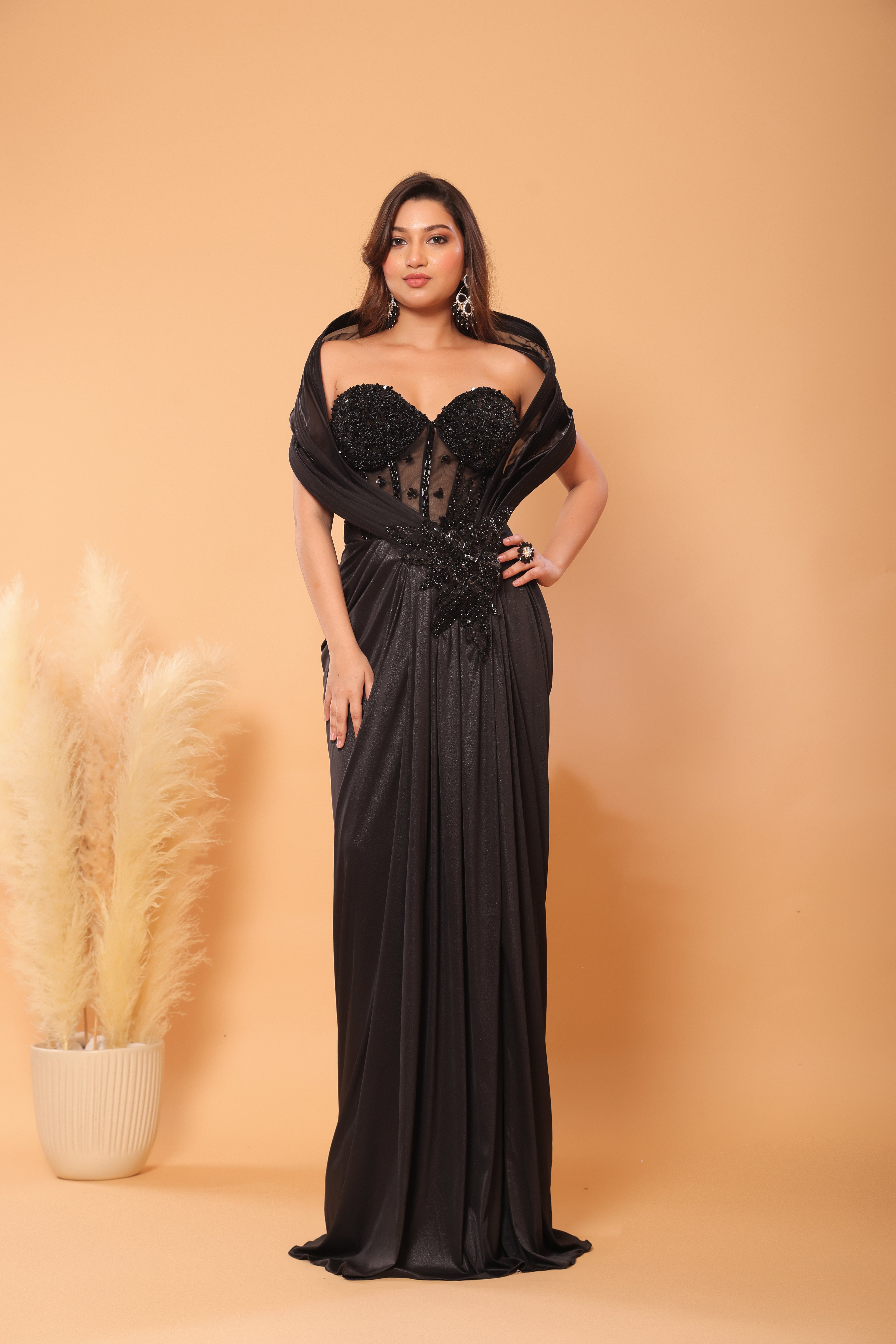 Midnight Noir Corset Shimmer Gown