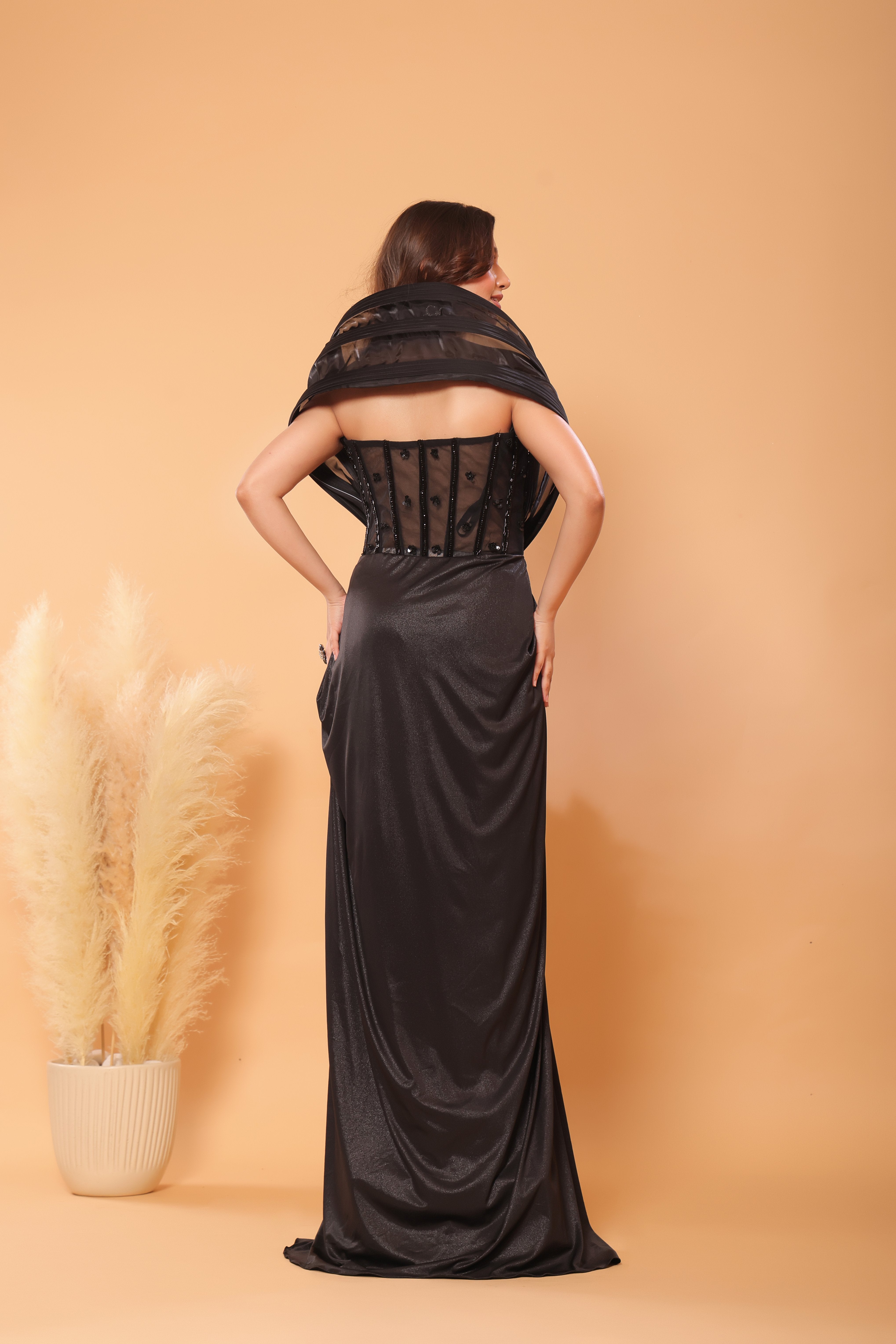 Midnight Noir Corset Shimmer Gown