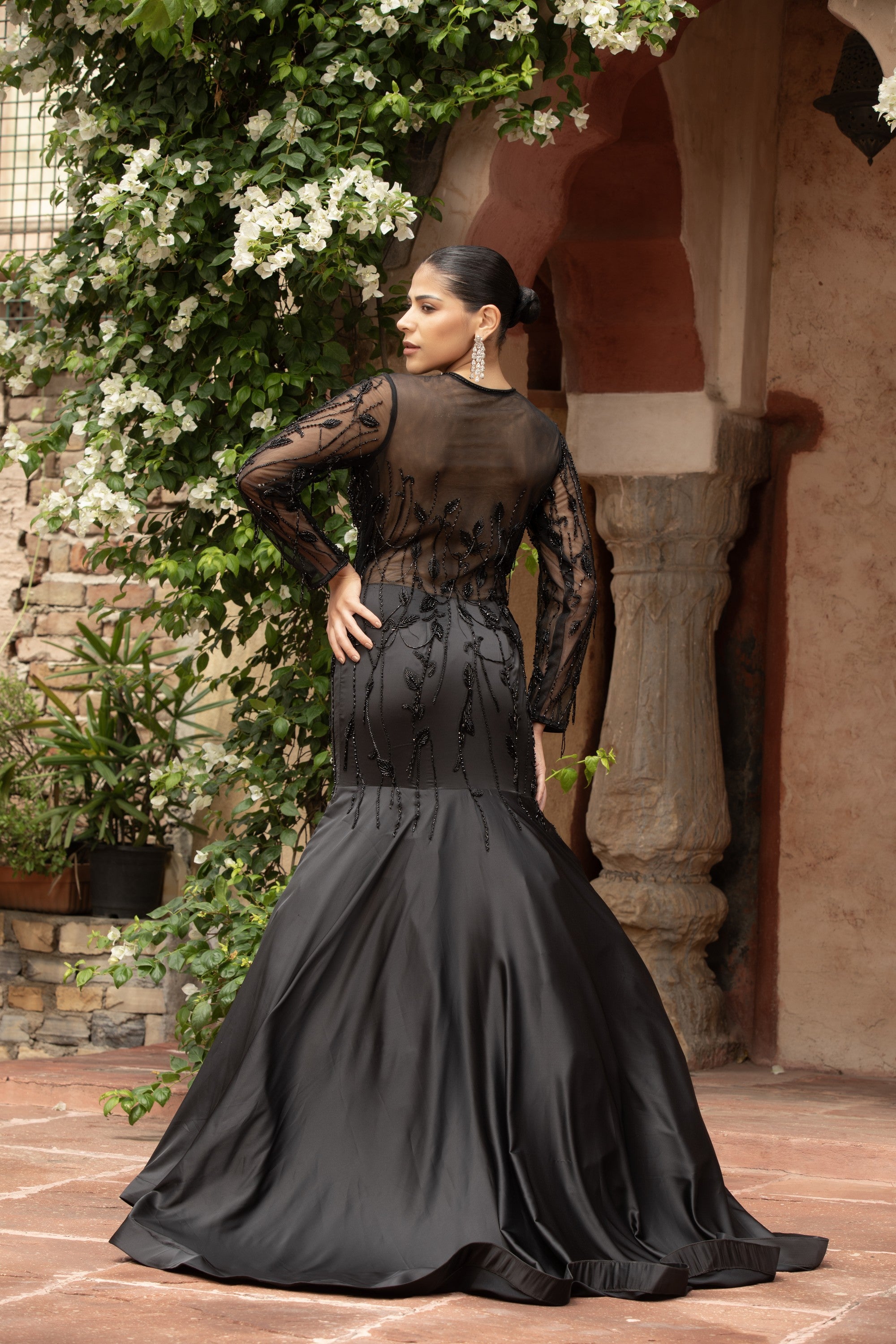 Black Sheer Embroidered Mermaid Gown — Designer Gown