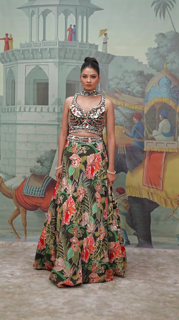 Midnight Botanical Regal Lehenga Set